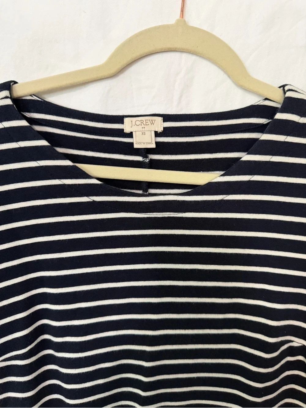 J. Crew Navy and White Striped Long-Sleeve Boatneck Dress